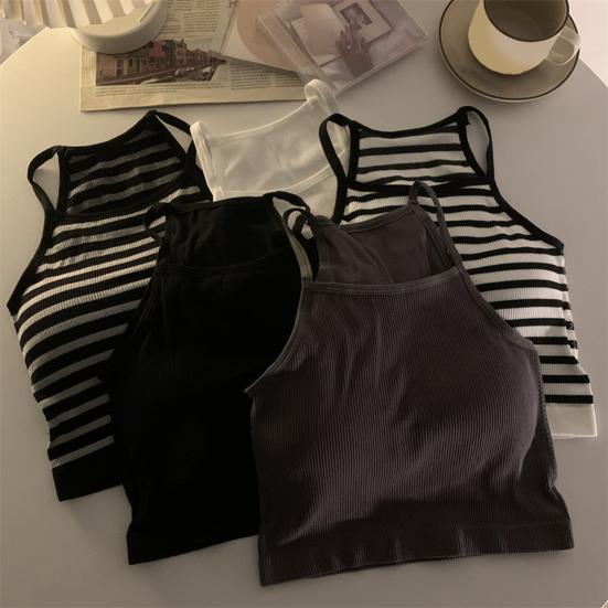 Women's Padded Ribbed Tank Top Summer Sleeveless Racerback Basic Top with Built-in Bra Spaghetti Strap Camisole Crop Top