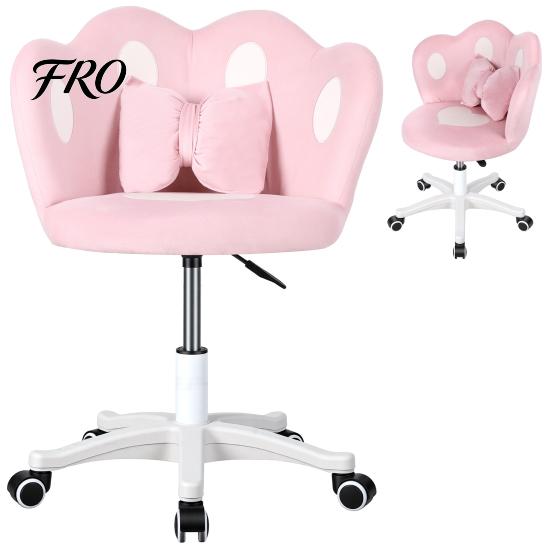 Dressing Stool Kids Desk Chair, 360-Degree Swivel Makeup Adjustable Height Computer Chair with Vanity Bow Pillow, Children for Boys Girls in