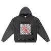 DTG Print Knitted Denim Zip-Up Hoodie Money Brother Print Zipper Hoodies