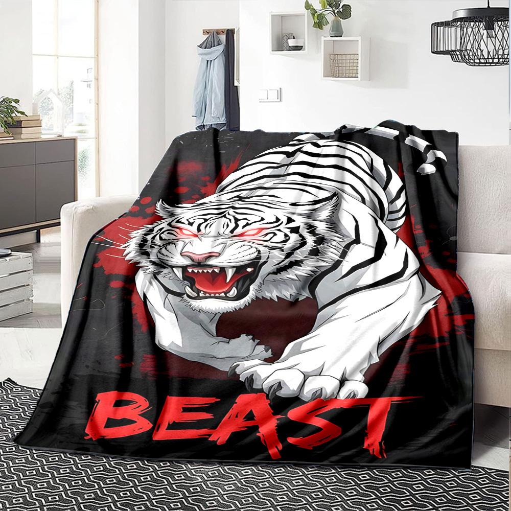 1pc Tiger Beast Soft Warm Throw Blanket Nap Blanket For Couch Sofa Office Bed Camping Travel,Comfortable