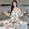 Fashion Spring Autumn Ice Silk Soft Women's Pajamas Set Buttons Cardigan Womens 2 Piece Outfit Set Heart Printing Pajamas for Girls