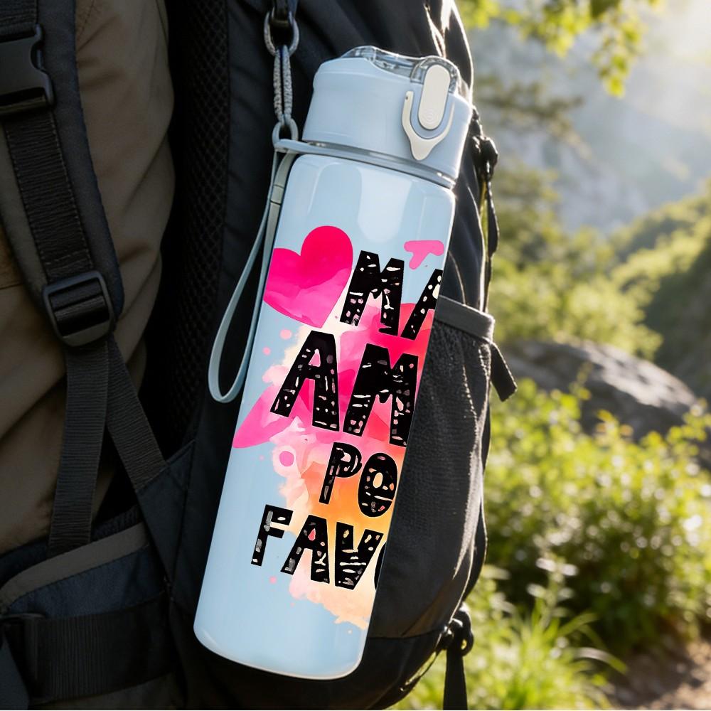 1PC Has Amor Por Favor Spanish Heart Print 750ml Color Plastic Sports Water Bottle Leakproof Flip Straw Lid Suitable for Sports Office Home Use