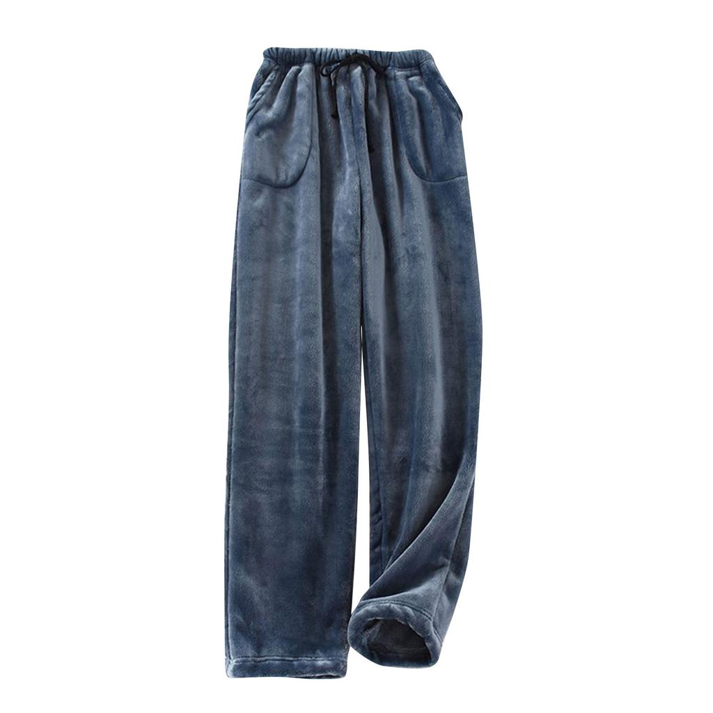 Women Pajama Pants Plush Sleep Pants Soft Elastic Waist Pajama Bottoms Solid Color Pants With 2 Pockets
