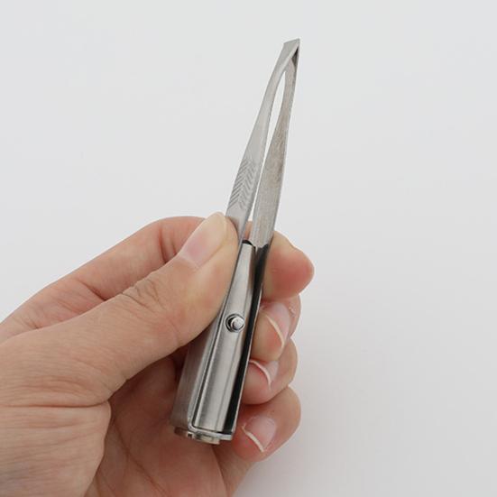 Stainless Eyebrow Eyelash Clip with LED Steel Brow Hair Removal Clamp