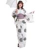 Uniquely Woven Yukata with Gray and Navy Obi One Size Fits High-quality, Cotton-linen (3-piece Set) (off-white Hydrangeas, Sash, All)