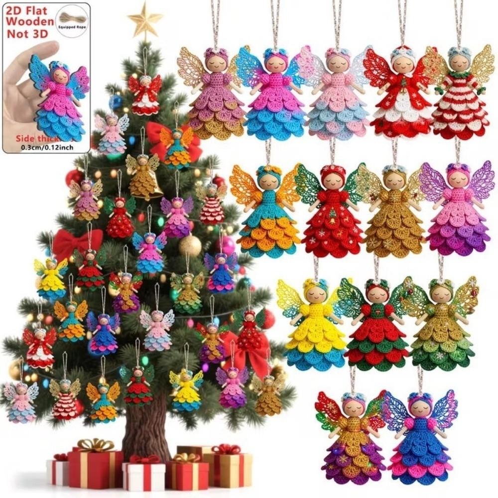 14/28 pcs Wooden Christmas Tree Ornaments Colorful Design Wings Girl Pendant Christmas Gift Giving