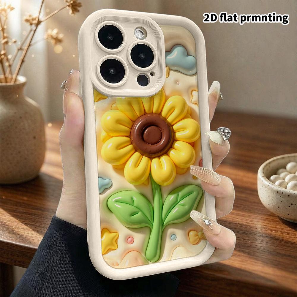 Phone Case: 2D flat design suitable for iPhone 18 17 16 15 14 13 Pro protective case, sunflower, Christmas and Halloween, perfect holiday gift