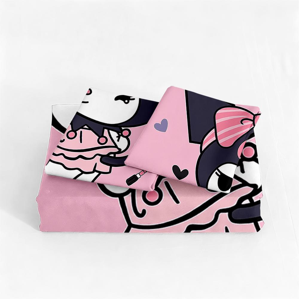 3-Piece High-Definition Digital Print Bedding Set, Kuromi Large Floral Pattern Duvet Cover Set, Includes 1 Duvet Cover + 2 Pillowcases