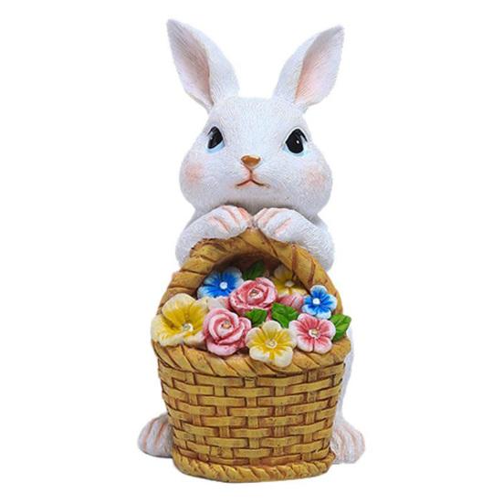 Садовая статуэтка кролика на солнечной батарее Yousheng с 5 светодиодными лампами, цветочная корзина, уличная резиновая фигурка кролика, украшение для патио, двора, лужайки, пасхальное украшение