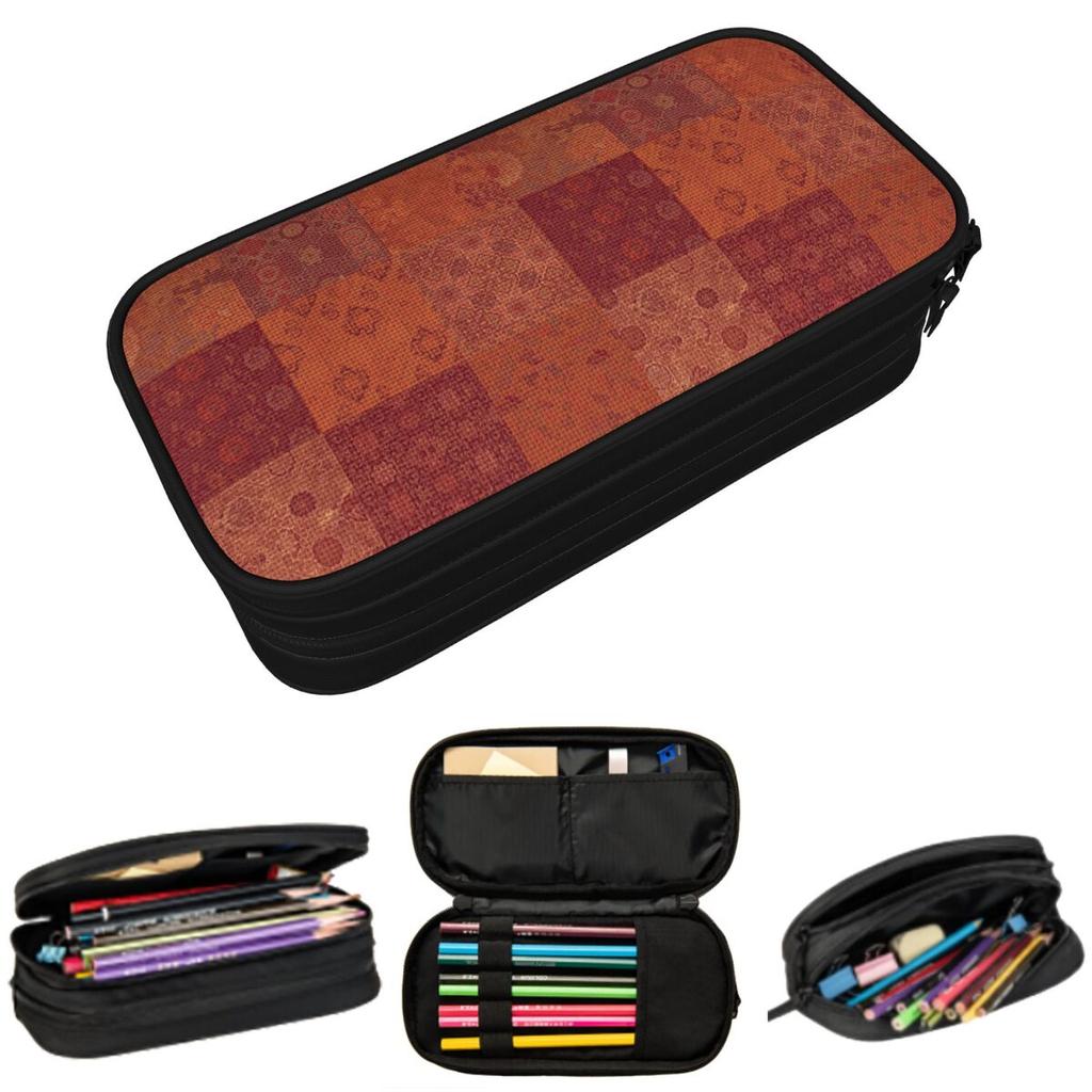 Vintage Bohemian Quilt In Burnt Orange Pencil Case for Boy Girl School Pen Box Pencil Bag Stationery Supplies Pen Holder Bag