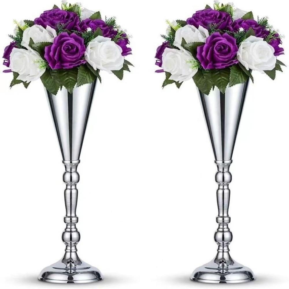 European Style Wedding Flower Vases Golden Silver Candle Holder Metal Vases  Hotel Banquet
