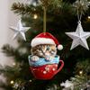 Christmas Pendant 2D Acrylic Cat Sitting Mug Charm Hanging Decor with Lanyard Holiday Party Decoration
