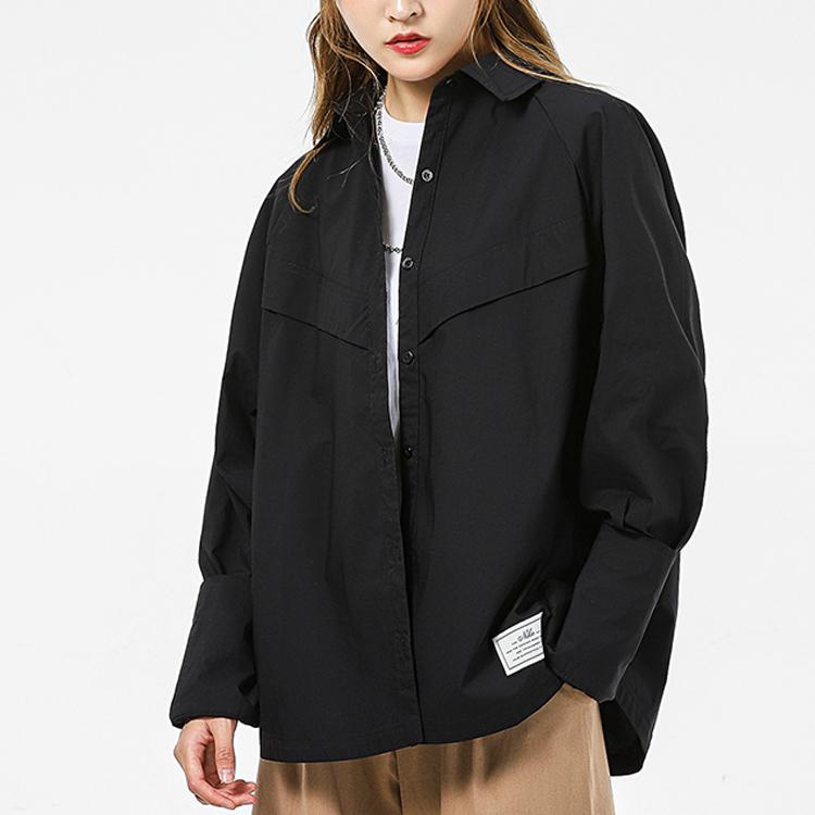 Nike Однотонная однобортная рубашка с заостренным воротником и золотым крючком, повседневная трикотажная рубашка с длинным рукавом, женские рубашки черного цвета DR5997-010