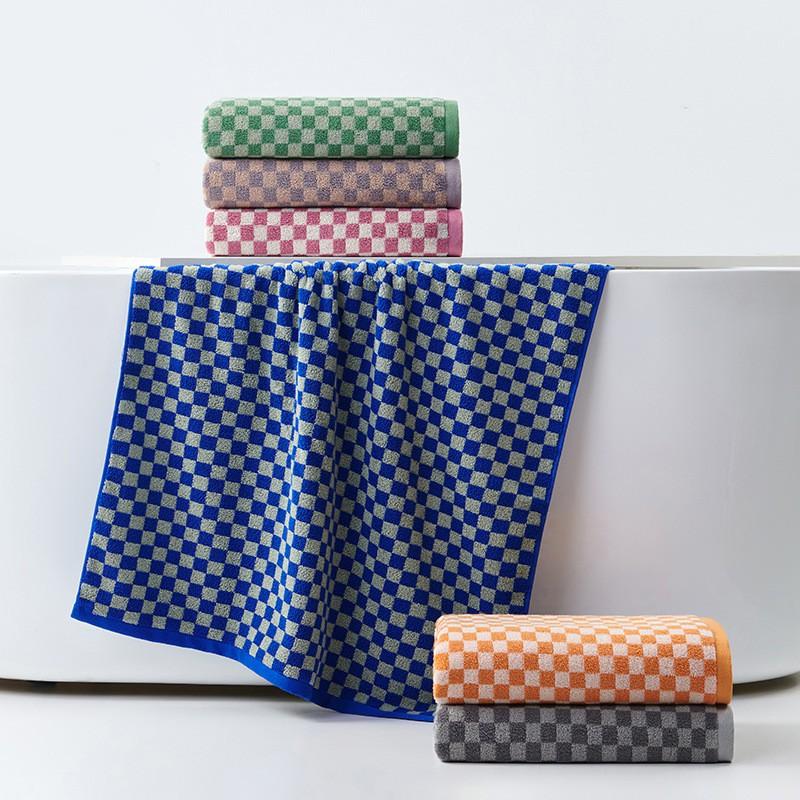 Extra Thick Cotton Bath Towel 70x140cm Checkered Soft Absorbent Quick-Dry Home Use