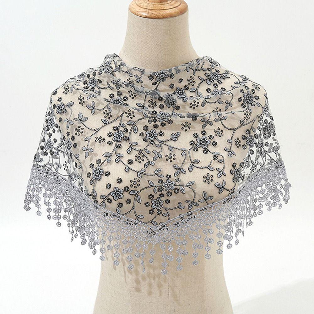 Sun Protection Sunscreen Triangle Scarf Floral Lace Hollow Out Silk Hijab Tassel Shawls Scarves