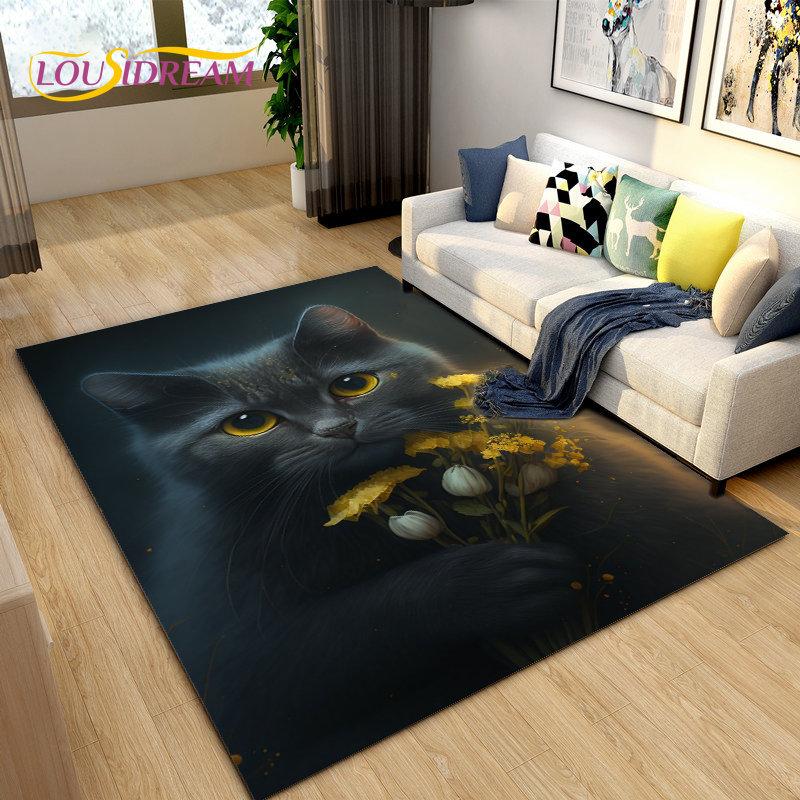 3D мультяшный ковер с милым котом, ковер для дома, гостиной, детской спальни, дивана, коврик для двери, декор, кухонный нескользящий коврик