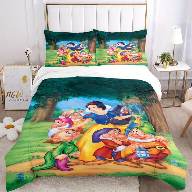 3pcs Cartoon Snow White and the Dwarfs Print Cover Set Ultra Soft, Breathable, and Comfortable Bedding with Stylish Design for Bedroom and Guest