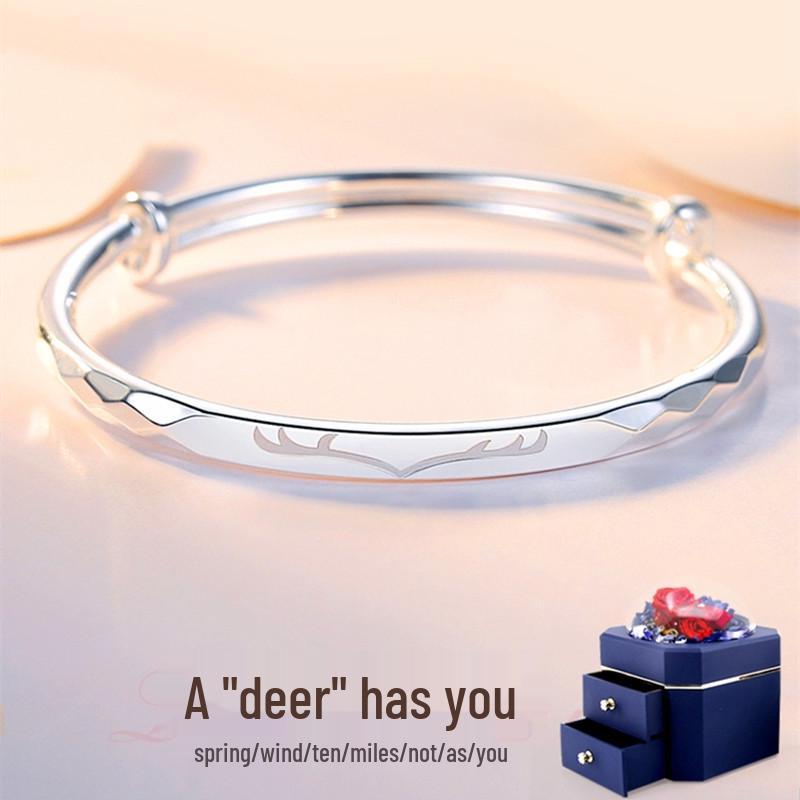 Браслет-бенгл Douyin из посеребренного кубика воды «Вечная любовь» - Женский простой браслет пуш-пул