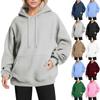 Women's Fashion Solid Color Hooded Loose Plug Sleeve Drawstring Loose Sweatshirt