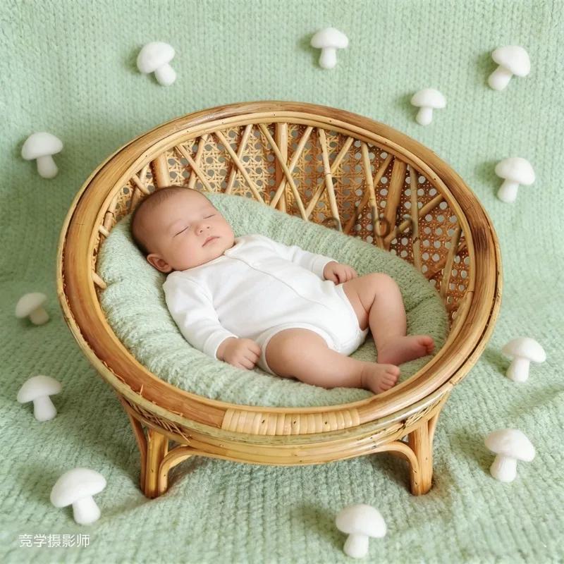 Retro Woven Basket 1pc Newborn Baby Photo Posing Props Doll Toy Assisted Tool Studio Photography Supply for Infant Boys Girls