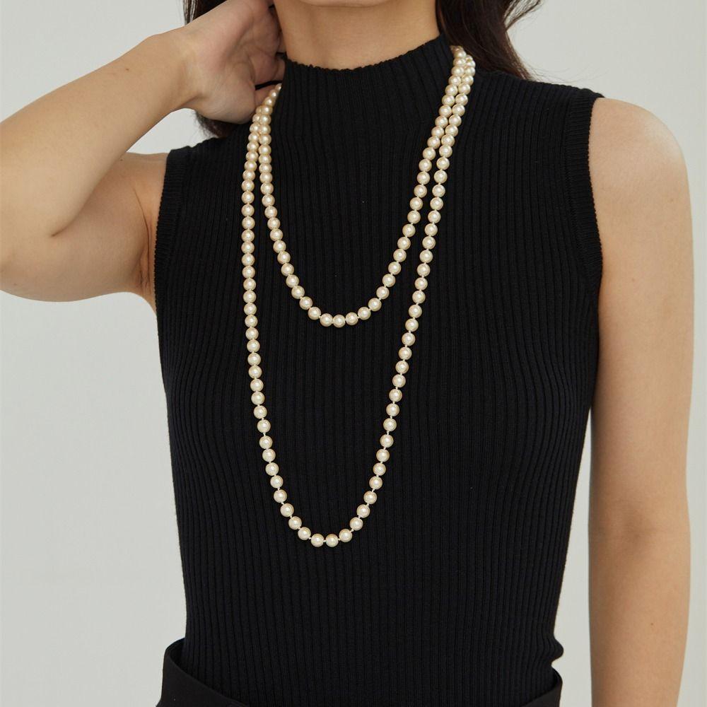 Luxury French Imitation Pearl Sweater Chain Clavicle Chain Korean Style Long Necklace Women Choker