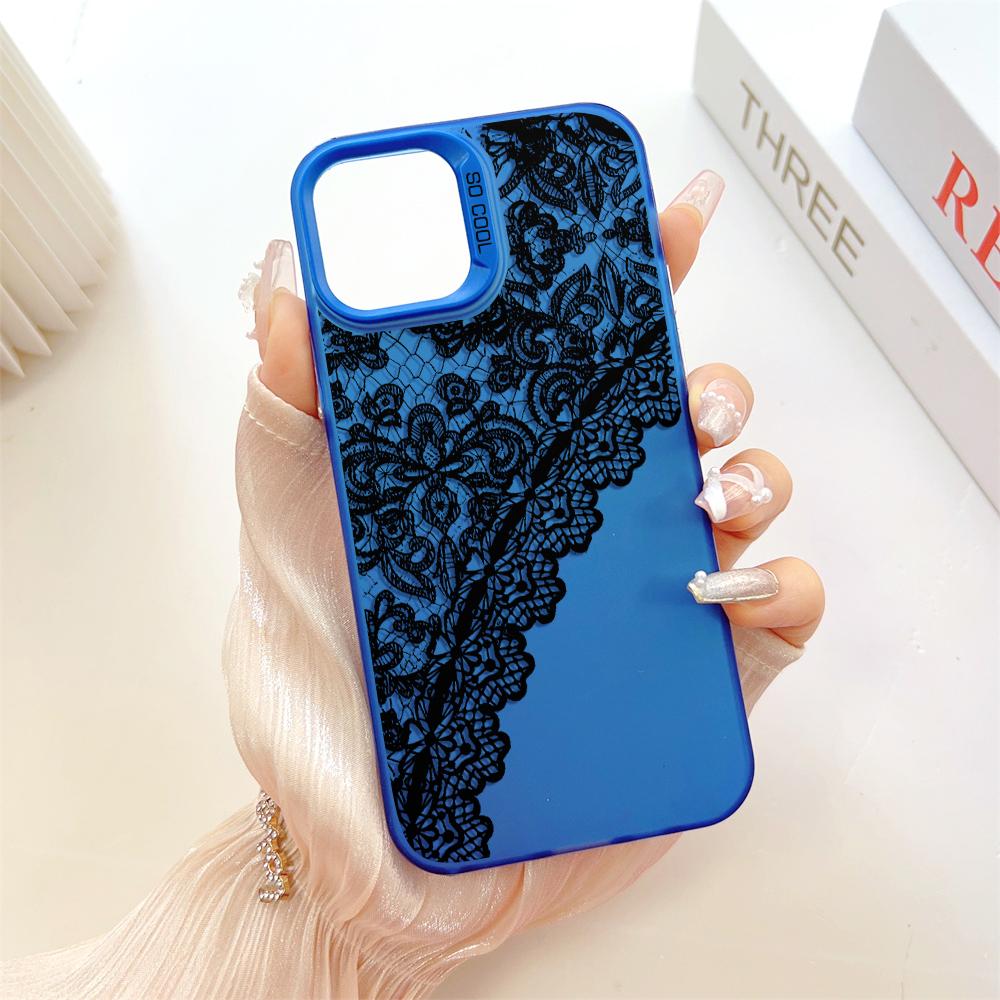Elegant Lace Pattern Phone Case for iPhone 17 Air 16 15 14 11 Pro 13 12 Mini Xs XR 8 7 Matte Laser Bumper Shockproof Hard Cover
