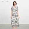 Waist hugging ink printed dress