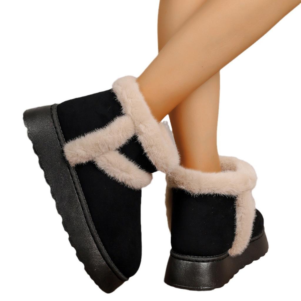 Женские зимние ботинки из белого плюша 2024 года, зимние ботинки с плоским дном, короткая трубчатая платформа, удобная толстая подошва, теплая хлопковая обувь для снега