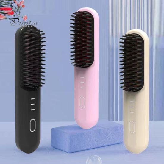 Беспроводная щетка-выпрямитель для волос 3 температуры Быстрый нагрев Перезаряжаемая от USB Дорожная портативная горячая щетка Электрическая пушистая укладка вьющихся волос Распутывание волос