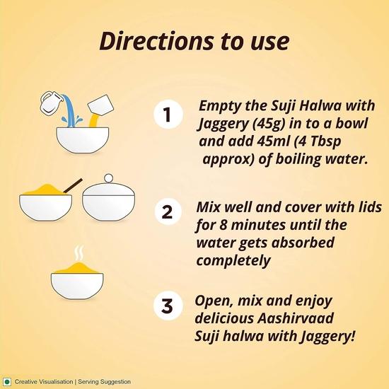 Aashirvaad Instant Suji Halwa с джаггери, 45 г, готовая к употреблению халва | Сладкое блюдо быстрого приготовления