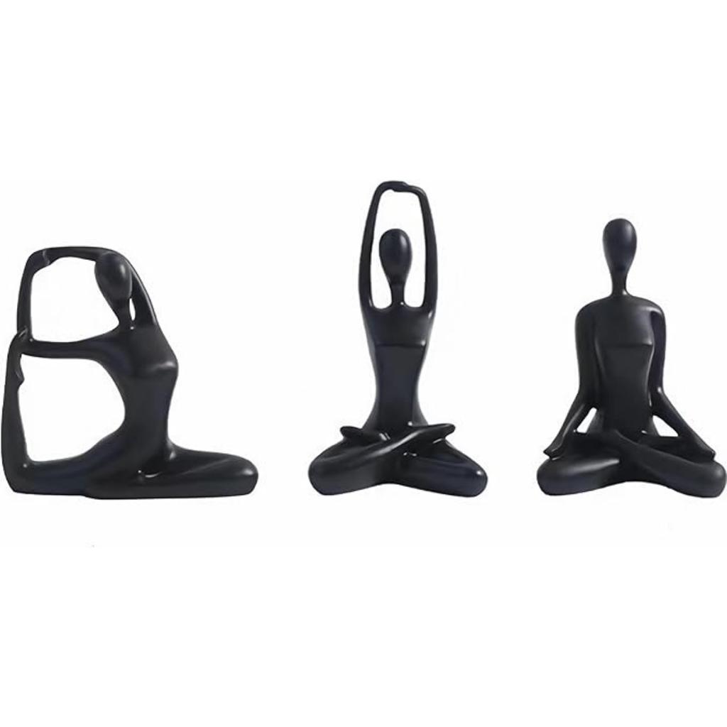Resin Zen Yoga Figurines for Bookself, Meditation Yoga Statues Set of 3, Home Decor, Gifts