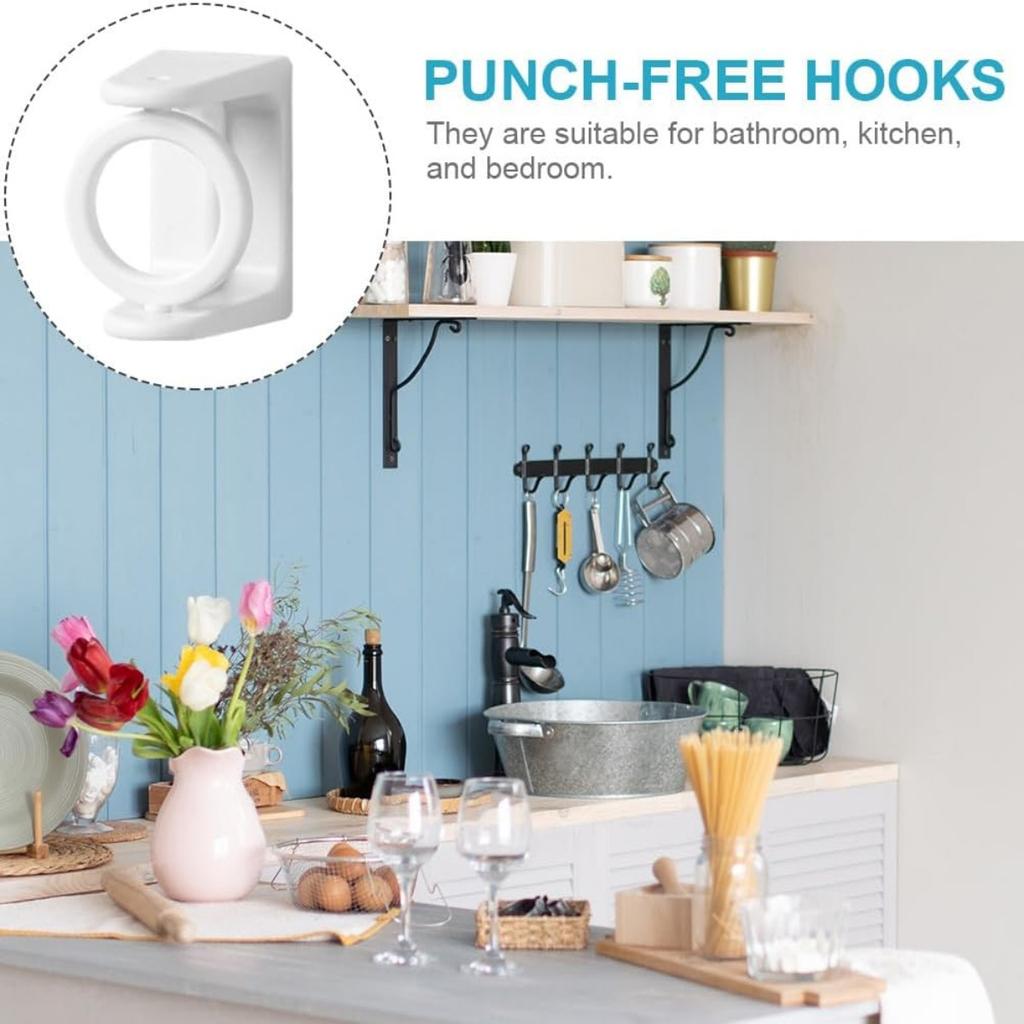 Крючки для карнизов для штор, держатели для душевых штанг, настенные, держатели для душевых штанг, 5 шт. в упаковке — сверление не требуется — с вращающимся на 360 ° кольцом