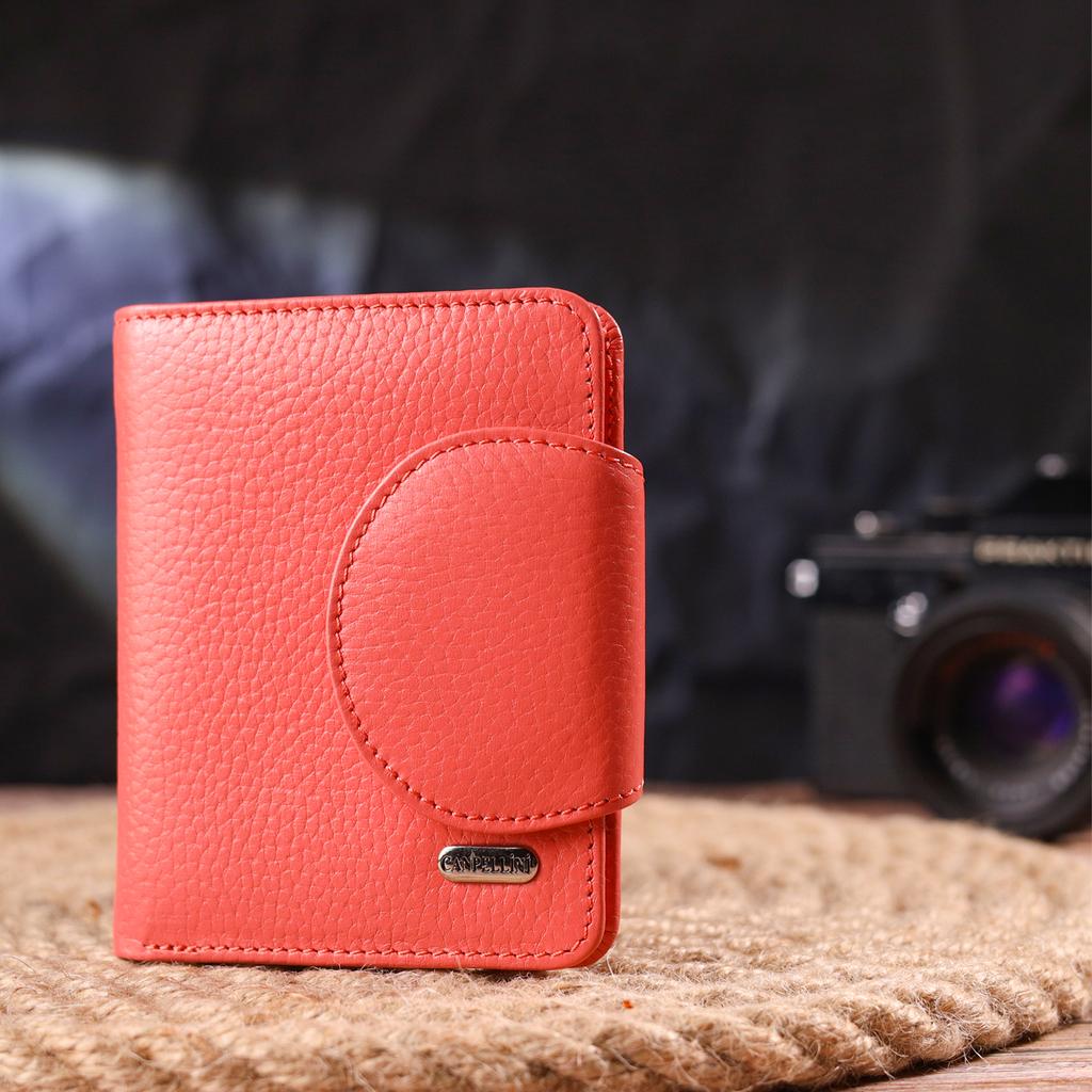 Стильный компактный Женский кошелек из натуральной кожи CANPELLINI Wallet 21669 Коралловый