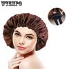 Double Layered Solid Colored Round Hat Flat Buckle with Adjustable Size Women's Hair Cap Imitation Silk Nightcap