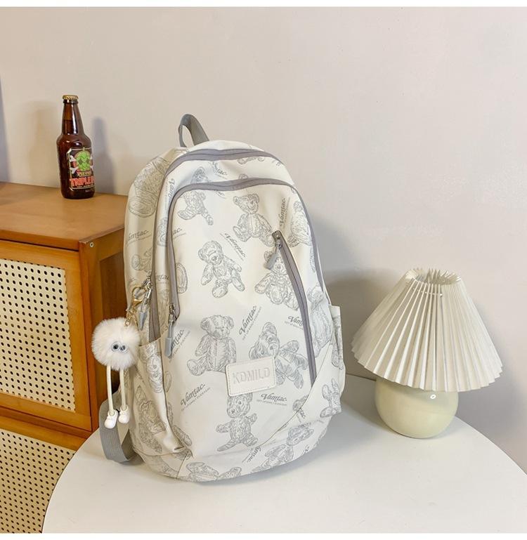 Schoolbag Printed Bear School Bag Girls High Value Simple Wind Light College Student Class Bag Travel Commuter Backpack