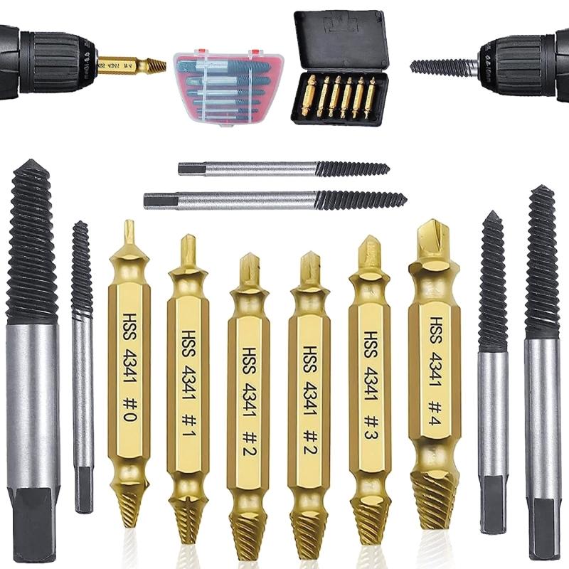 12pcs Bolt Remover Screw Extractor HSS Screw Remover Drill Bits with Hex Shank and Spanner for Broken /Damaged Bolt Stud