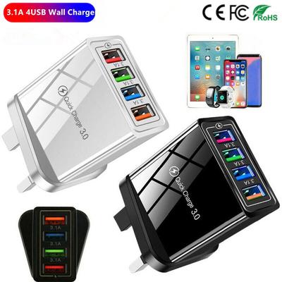 Цветное 4-портовое USB-зарядное устройство для мобильных устройств 3А со светодиодной подсветкой - стандарт EU и US, для телефона и планшета