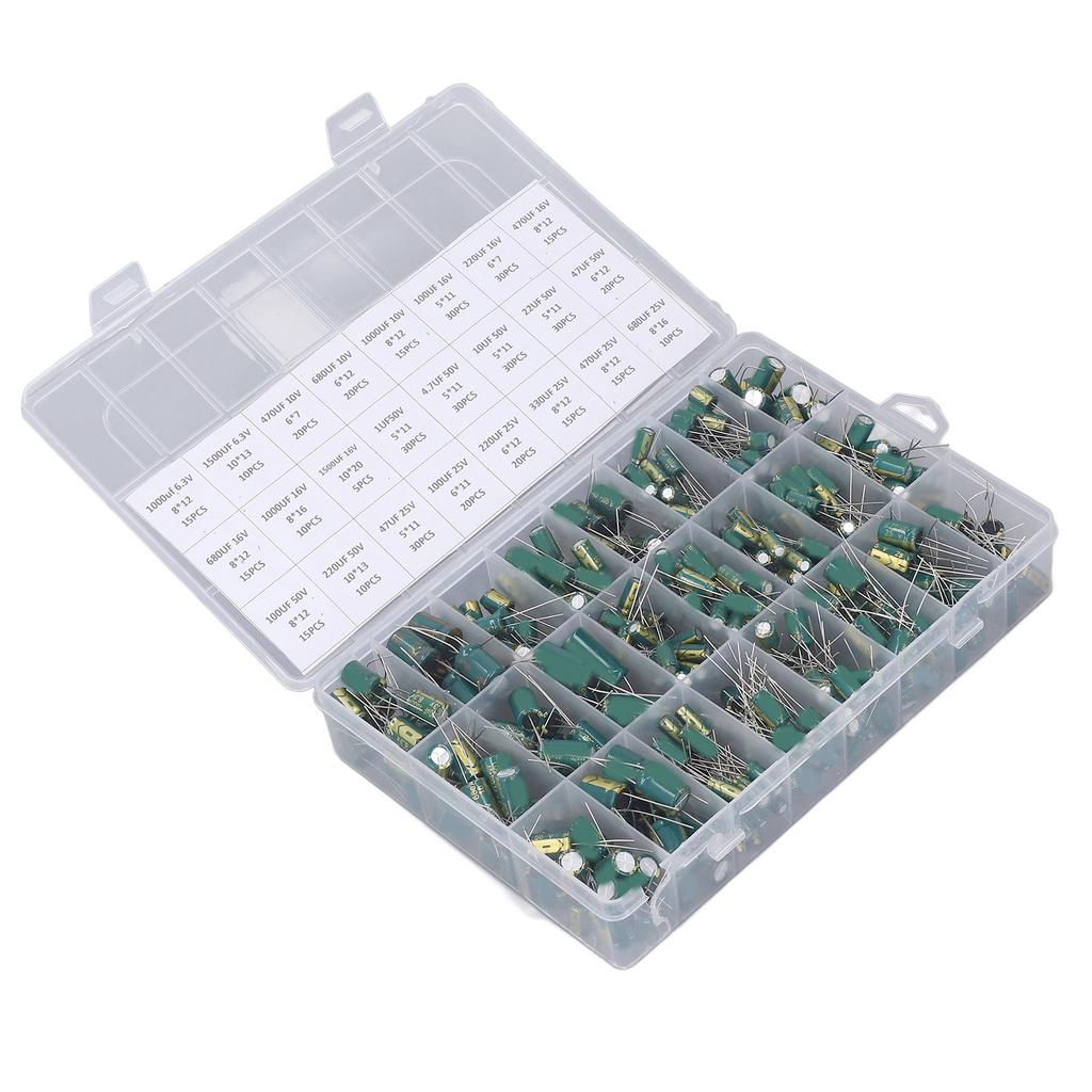 Набор электролитических конденсаторов 460 шт. В ряд Алюминиевые электролитические конденсаторы Набор ассорти 6,3 В‑50 В Зеленый