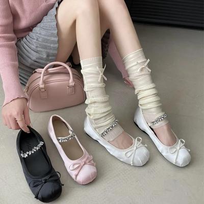 Роскошные балетки со стразами, женская обувь, новинка 2024 года, весна-лето, ретро-атласные туфли Мэри Джейн, туфли на плоской подошве для женщин, Zapatos De Mujer