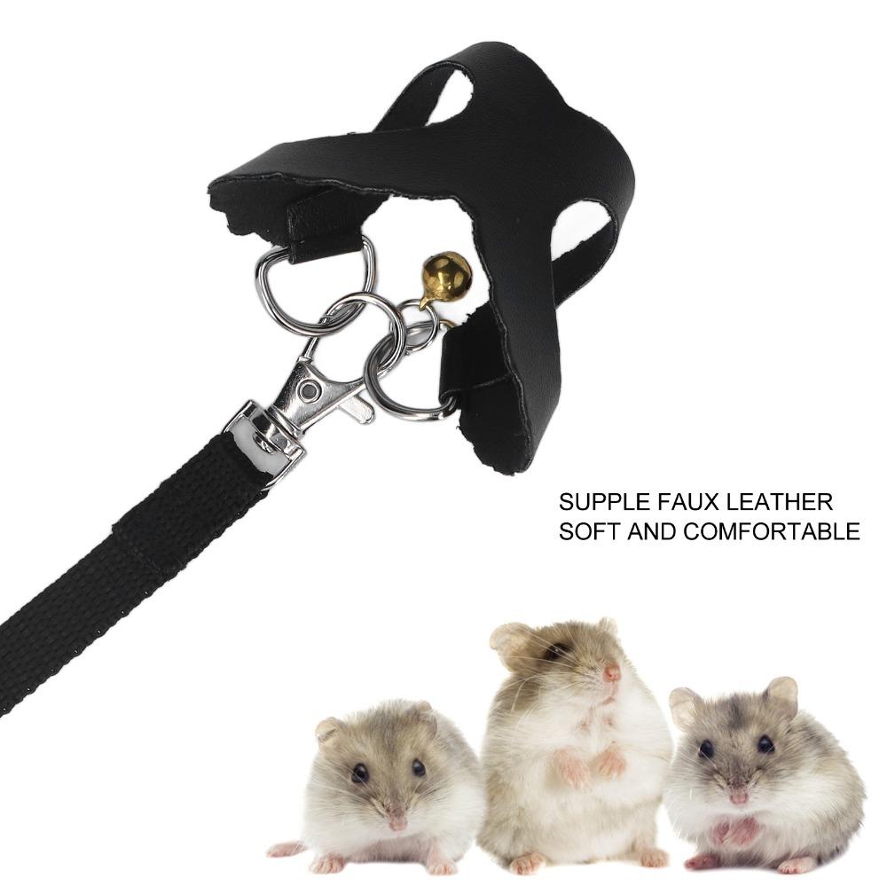 4pcs Soft Hamster Leash Vest Faux-Leather Guinea Pig Harness Set Rat Walking Harness Small Pet