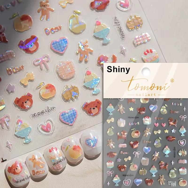 5D Cute Rabbit Love Peach Blossom Flower Yellow Nail Art Stickers Bowknot DIY Self Adhesive Rhinestone Manicure Decals