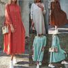 2023 Cotton Linen Solid Color Shirt Collar Long Casual Dress