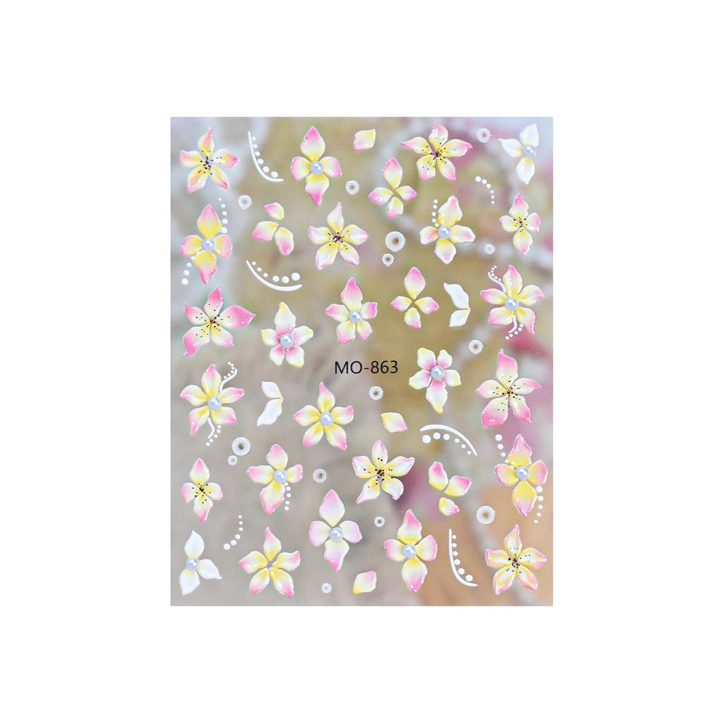 Nail Art Accessories Five-petal Flower Sticker 5d Embossed Three-dimensional Pearl Jelly Gradient Ice Flower Nail Handmade Decorative Patch