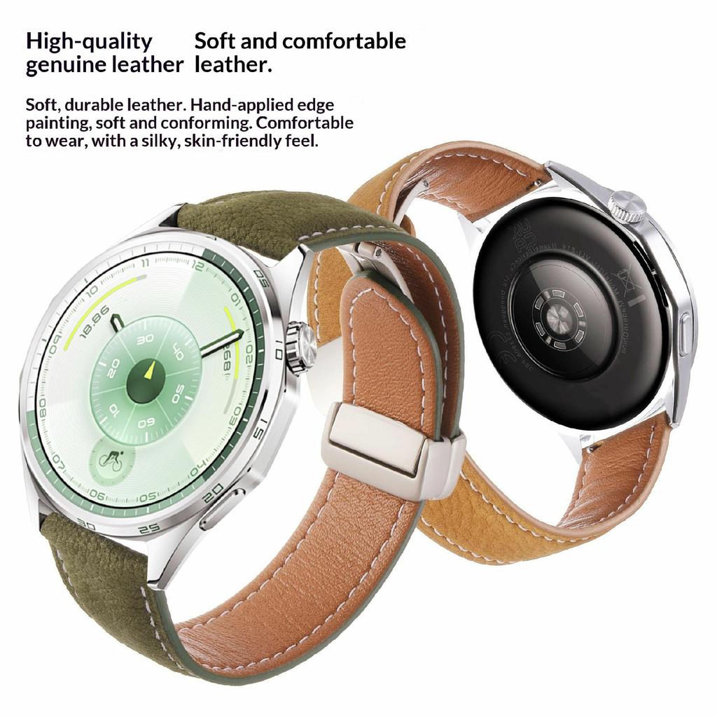 22-мм Магнитный Застежка Ремешок для Часов Huawei Watch GT 6/5/5 Pro/4 46мм Масляная Вощеная Текстура Личи Натуральная Кожаный Ремешок