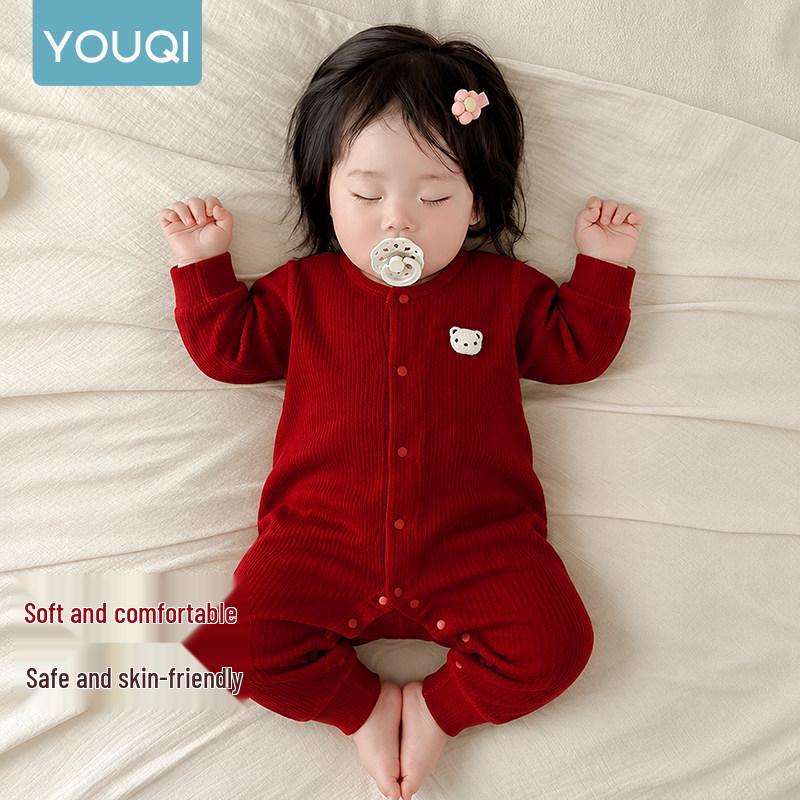 Красный вязаный комбинезон Youqi с длинным рукавом для малышей (мальчиков и девочек) - Идеально подходит для первого дня рождения и праздничных случаев