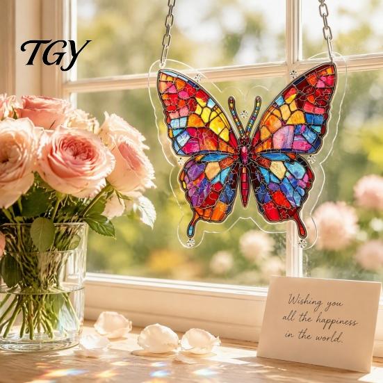 Stained Glass Butterfly Suncatcher Acrylic Puzzle for Window, Jigsaw Ornament, Window Hanging Decoration Indoor Outdoor