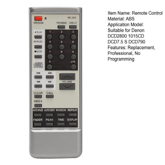 RC-253 Замена пульта дистанционного управления для Denon DCD2800 1015CD DCD7.5 S DCD790 Без программирования Смарт-чипсет Пульт дистанционного управления для проигрывателя компакт-дисков