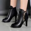 Stylish Waterproof Women's Boots - Block Heel, Side Zip, Round Toe, Comfort Fabric Lining