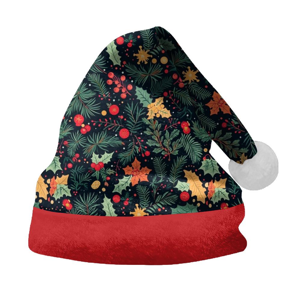 2024 Santa Claus Print Velvet Plush Christmas Hat for Adults & Kids - Double-sided Fleece