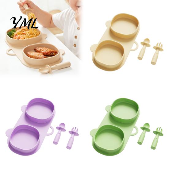 Lightweight Eating Supplies for Outing Silicone Baby Foldable Dinner Plates with Fork And Spoon, Easy Storage Kids Feeding Tray Travel Essentials,